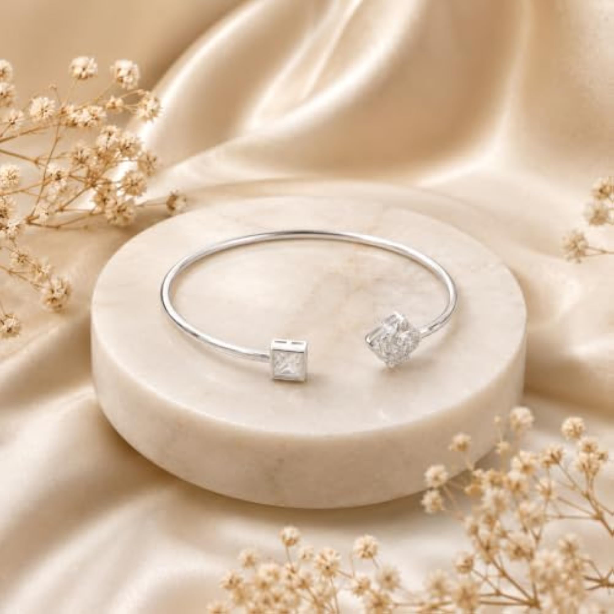 Women's 925 Sterling Silver CZ Star Cuff Bracelet